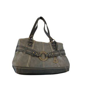 BOC Double Strap Gray Black Leather Handbag Purse 14.5x10x4 Born Of Concept